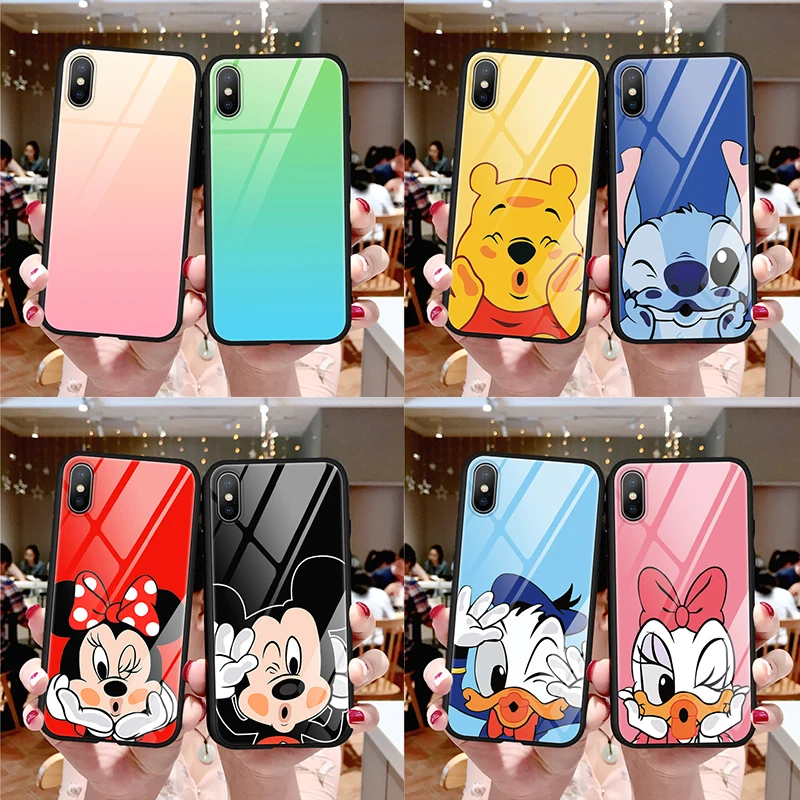

Tempered Glass +TPU Cartoon Phone Case For iPhone 11 Pro XS MAX XR Cover Cute Print Case For iPhone 8 7 6 6s Plus X 9 Case Coque