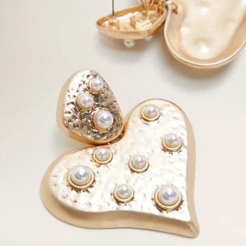 

New Korean Fashion Alloy Gold Heart Drop Earrings For Women 2019 Trendy Handmade Pearl Geometric Round Dangle Earring ZA Jewelry