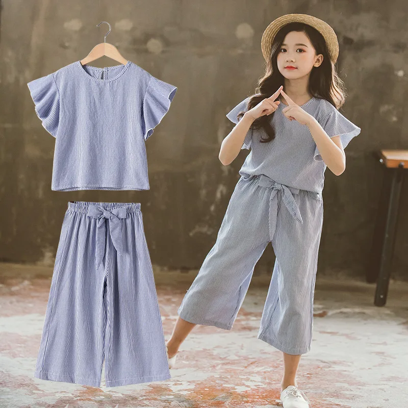 

2019 Summer Girls Clothing Sets Kids Printed T-shirt +Wide Leg Pants Suits Children Short Sleeve Baby Girl Clothes