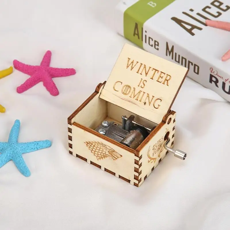 Retro Vintage Wooden Hand Cranked Music Box Home Crafts Ornaments Decor Game of Thrones Song Ice Fire GOT Main Theme Music Box