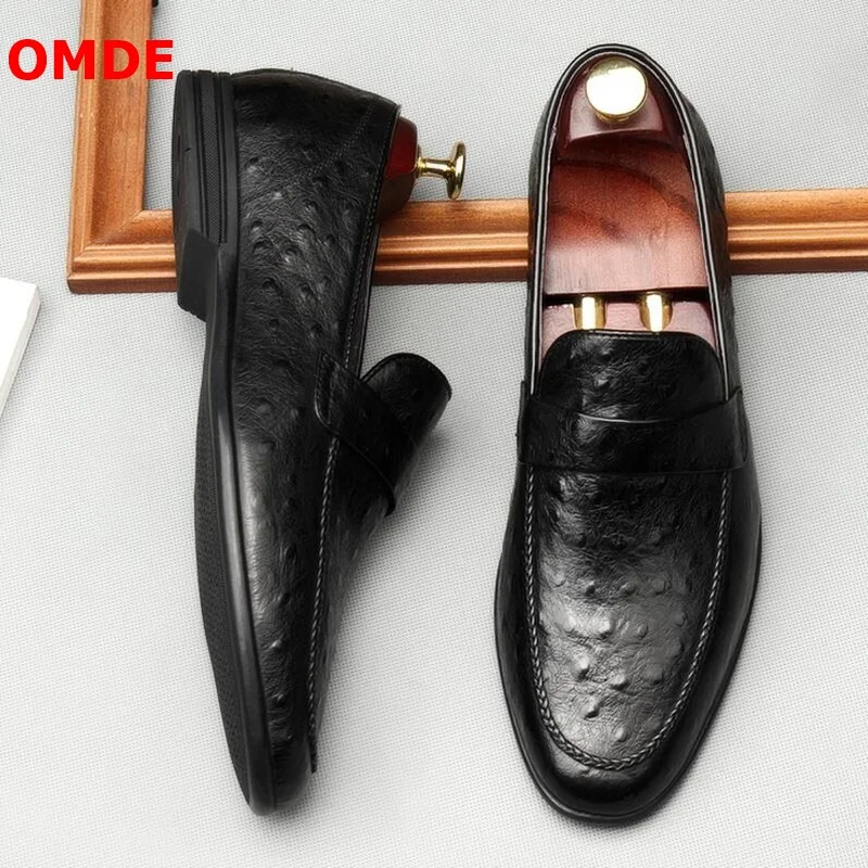 Туфли OMDE мужские из натуральной кожи тисненые лоферы узор страуса без застежки