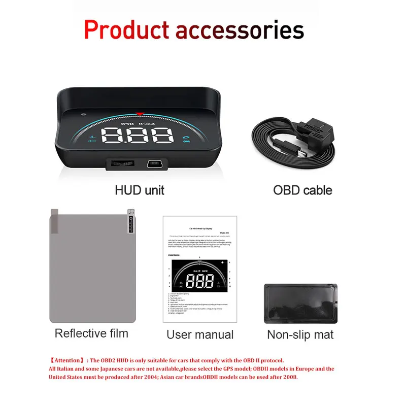 Автомобильный проекционный дисплей M8 OBDHUD 3 5 дюйма Новый OBD предупреждающий