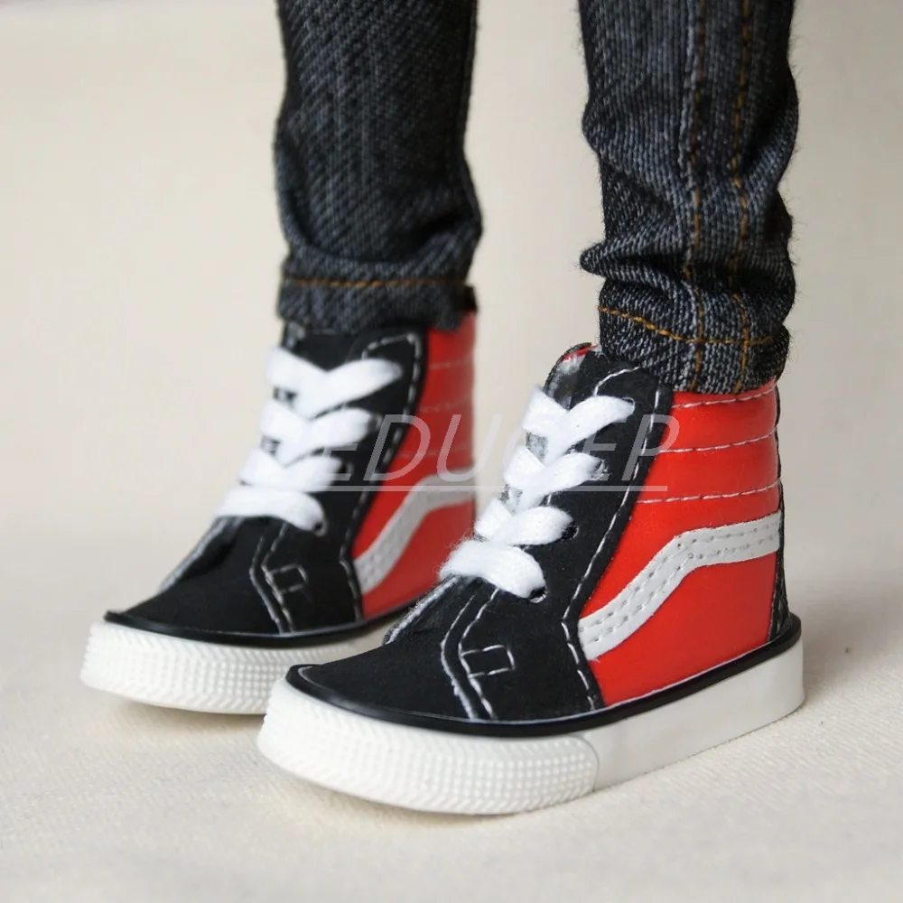 red and black canvas shoes