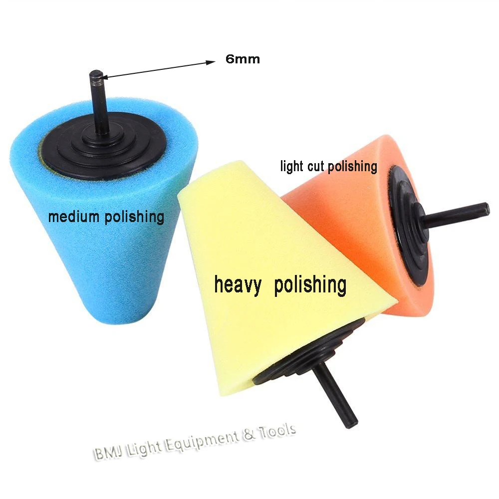 

6mm thread 80mm 3 inch Sponge Cone Metal Polishing Foam Pad Car Wheel Hub heavy medium light cut polishing
