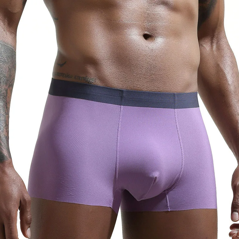 Новое шелковое Мужское нижнее белье, бесшовные, дышащие, мягкие, гладкие, мужские боксеры, тонкие, быстросохнущие, 4XL, большие размеры, мужские одноцветные трусы - Цвет: purple