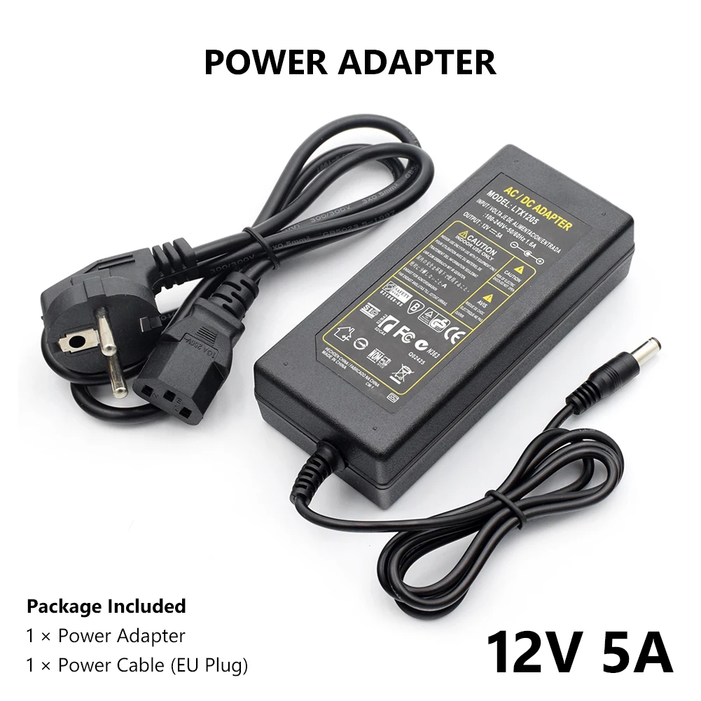 

Dicount 2pcs/lot 1pc/lot AC 100-240V Adaptor To DC 12V 5A Power Adapter 12V EU US UK AU power supply