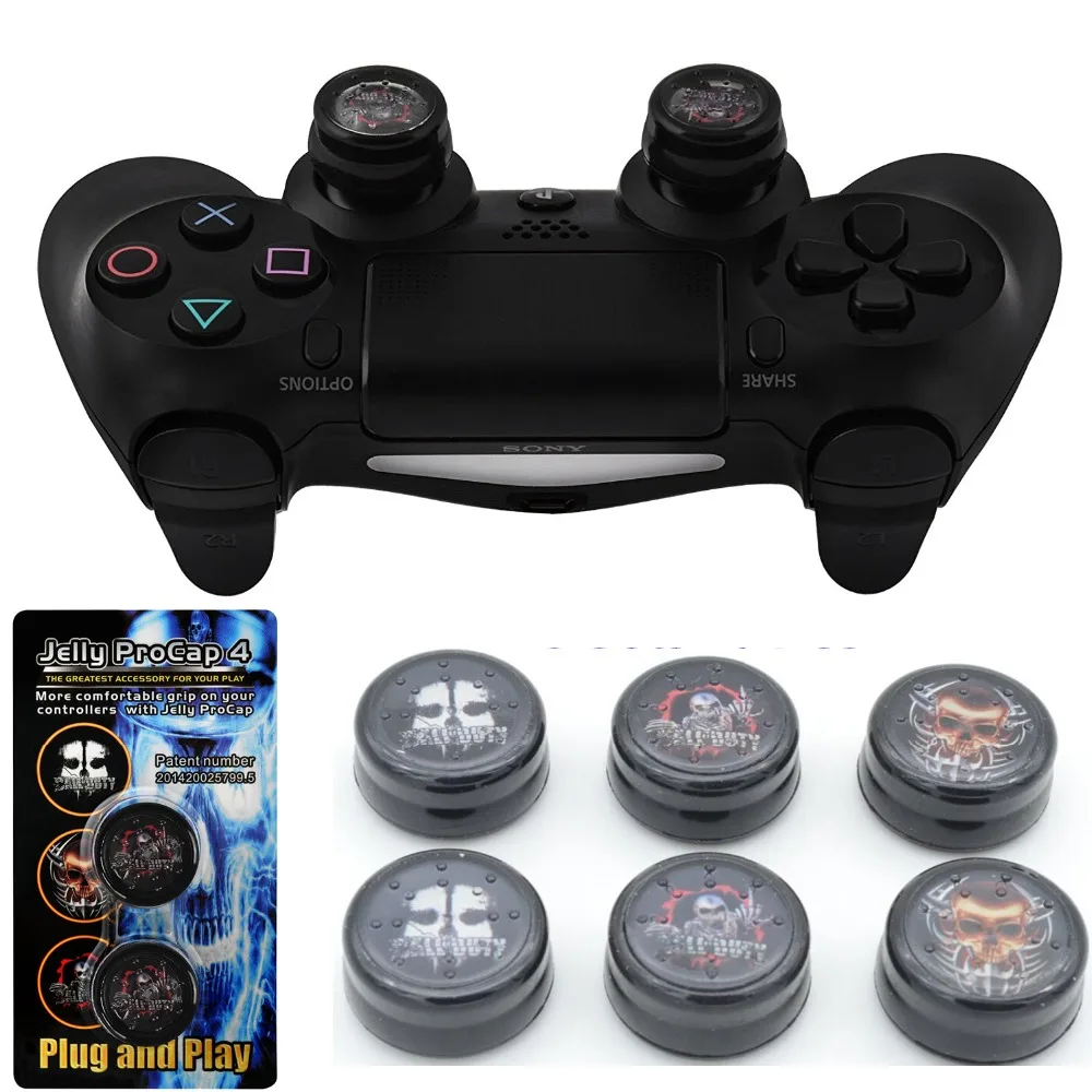

For Playstation 4 PS4 Slim Pro Controller Skull Ghost Finger Analog Thumb Stick Grip Protector Cover Buttons in Retail Package