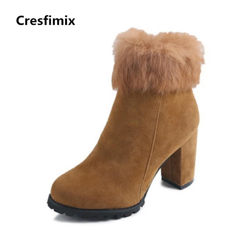 Cresfimix botas femininas женские удобные Осень и теплые зимние сапоги Женская Повседневная коричневый уличные ботинки Черный fuax меховые сапоги b2662