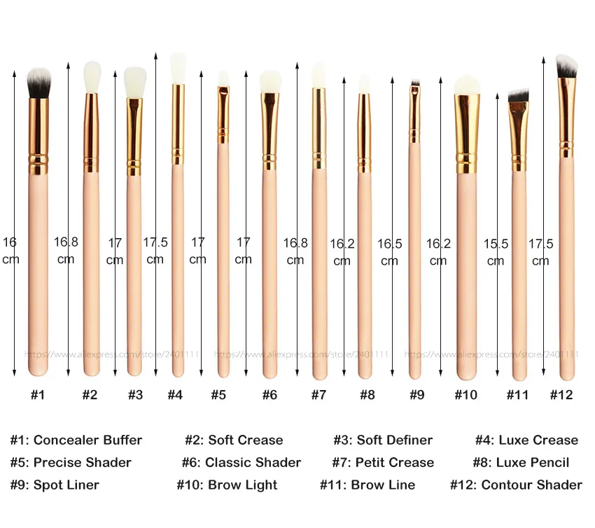 12 шт розовый/розовый Золотой набор профессиональных кистей для макияжа глаз набор теней для век бровей Подводка для глаз набор кистей для макияжа с Чехол pincel maquiagem