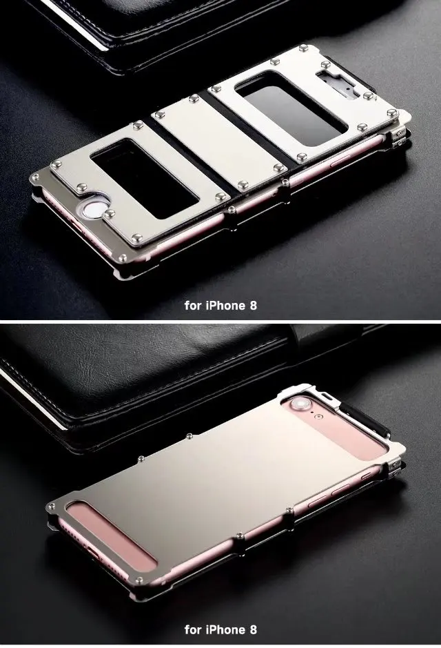 Case de Couro Proteção à Prova de Choque Case do Telefone Capa para Iphone Rebite Irman Inoxidável Graus Flip 8 & 7 Plus Aço 360 10 Estojos dobráveis