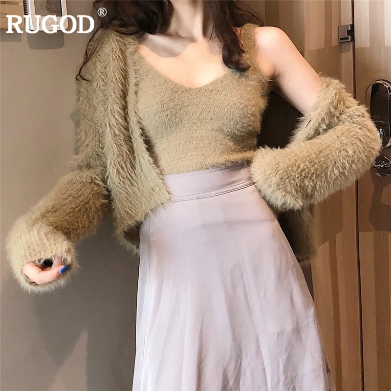 

RUGOD New Fashion Female Short Cardigans 2019 Autumn Winter Casual O-Neck Knitted Long Sleeve Sweater For Women Sueter Mujer