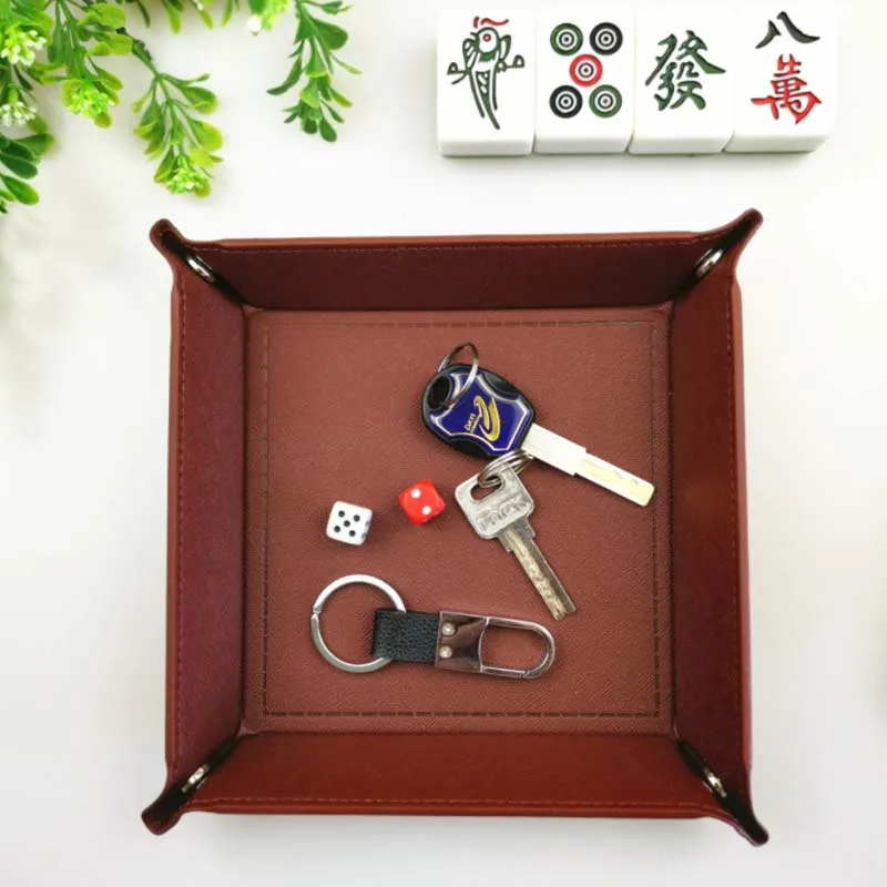 JINSERTA PU Leather Valet Trinket Folding Tray Dice Rolling Tray for Serving Collapsible Key Wallet Coin Storage Box