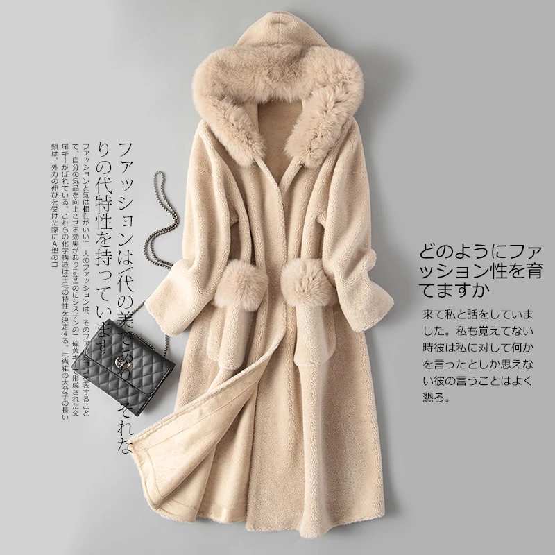 Real Fur Coat Autumn Winter Jacket Women Clothes 2018 Korean 100% Wool Coat Fox Fur Hooded Vintage Sheep Shearling Fur ZT1265