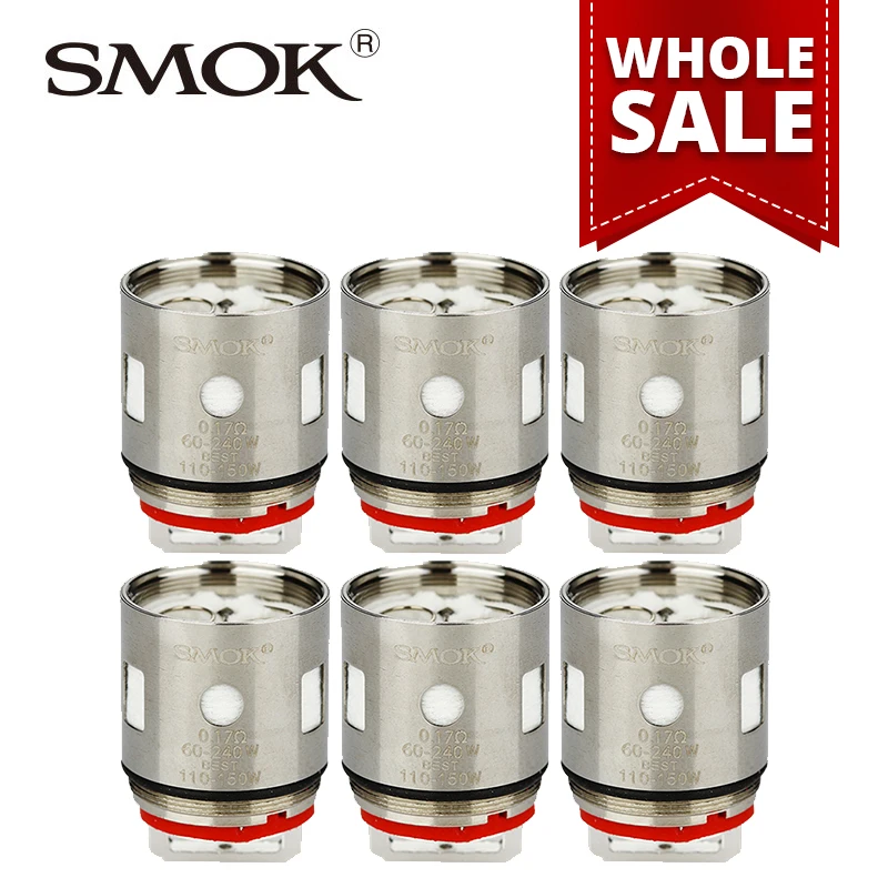

Wholesale 10/20/50 packs SMOK V12-T6 Coil 0.17ohm Atomizer Head for Smok TFV12 Tank Big Power Atomizer Core Head E-cig 3pcs/Pack