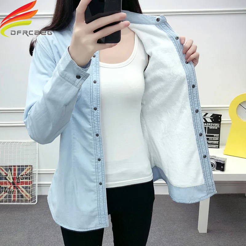 

2019 Winter Women Lambswool Jean Coat Long Sleeves Warm Fleece Jeans Jackets Outwear Autumn Plus Size 3XL Denim Jacket Women