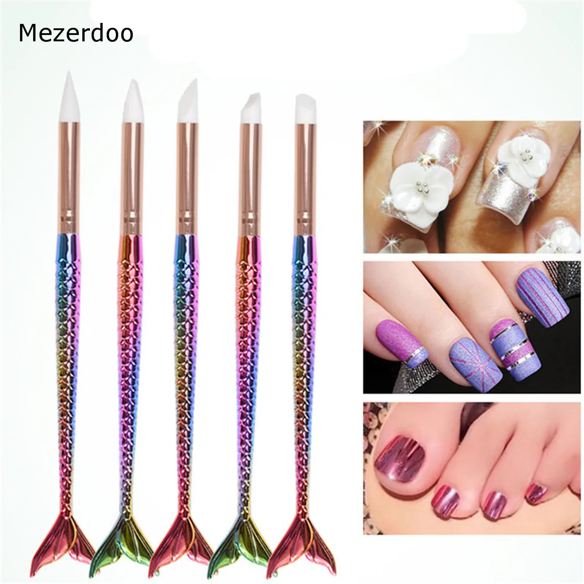 Mermaid Nail Brush Tail UV Gel Nail Art Polish Painting Drawing Pen