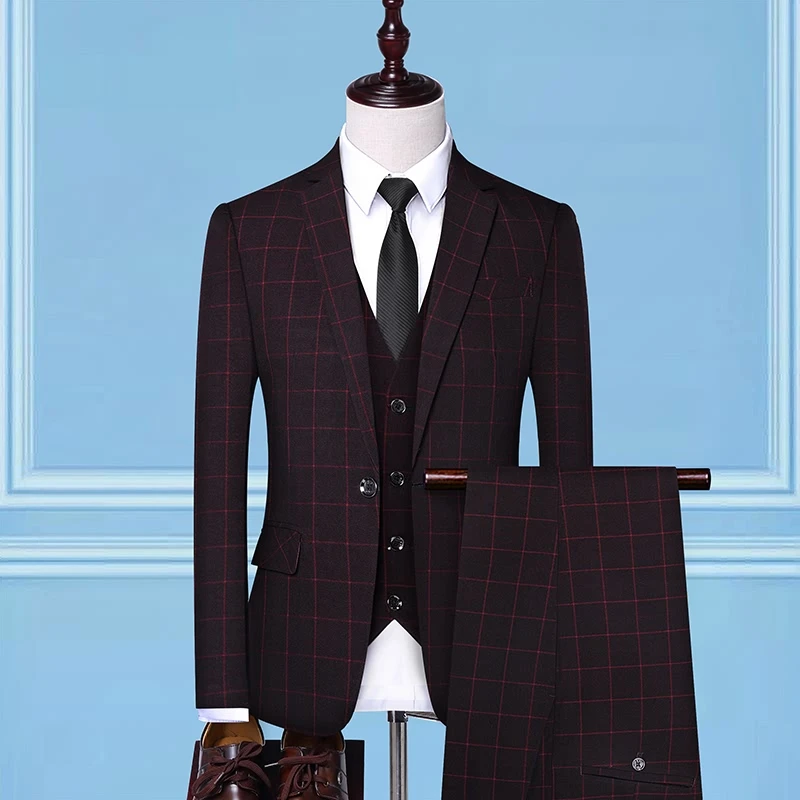 

Mens New Dress Suits Mens Fashion Casual Silm lattice Business Office Wedding Party 3 Piece Suits Blazer With Pants Vest Size3XL