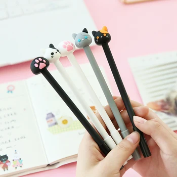 

7 pcs/Lot Cute cat pens Cartoon claw gel pen 0.5mm black ink Lovely kitties Stationery Office accessories School supplies 6588