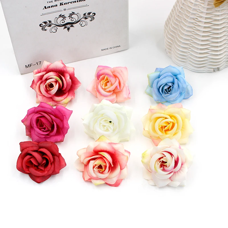 10pcs/lot 6cm Artificial Flower High Quality Silk Rose Head Wedding Home Decoration DIY Garland Scrapbook Craft Fake Flower