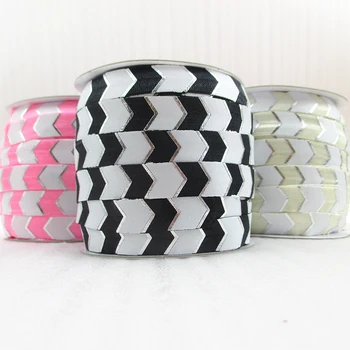 

5/8''(16mm) gold or silver FOE elastic white arrow stripe printed polyester ribbon 50 yards,DIY handmade materials,50Yc715