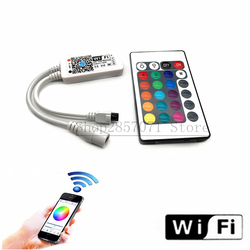 

Wifi LED RGB / RGBW Controler DC12V Mini WIFI+ IR 24 Key Remote Controller for RGB / RGBW LED Strip