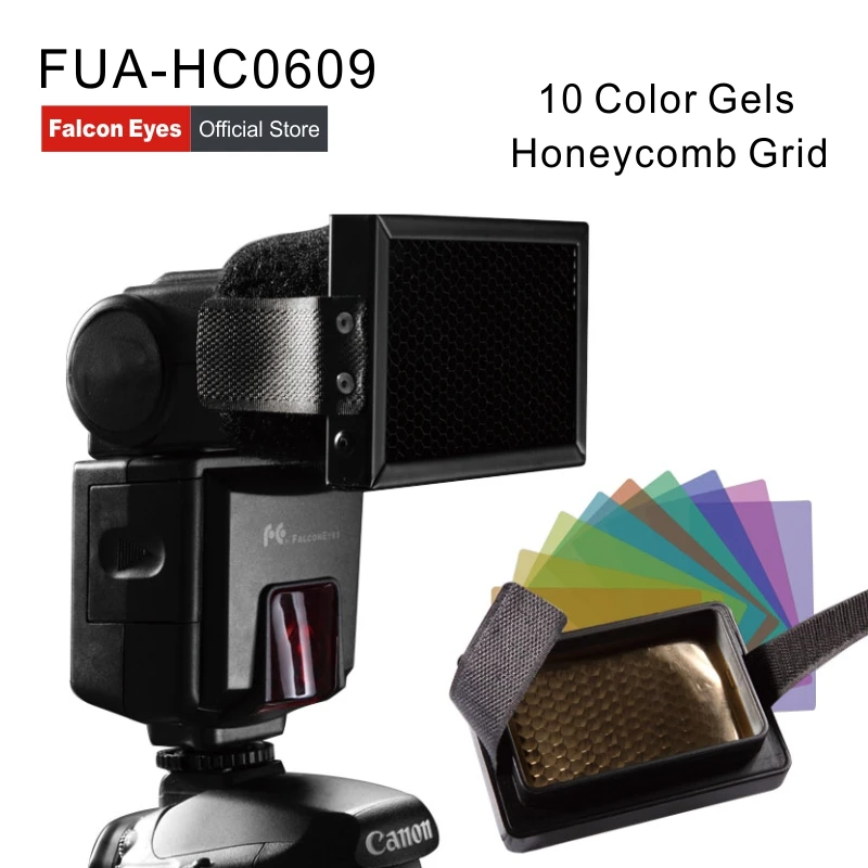 Falcon Eyes Honeycomb Grid with 10pcs Color Filters for Canon Nikon Pentax YONGNUO Speedlite Flash Photo Studio Accessories