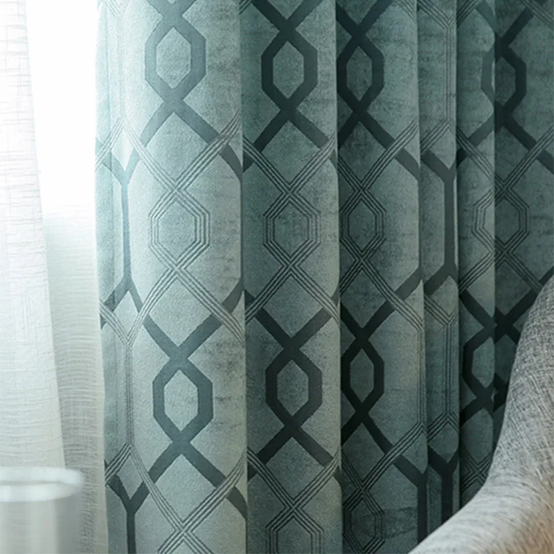 Двухсторонние жаккардовые Синие Клетчатые роскошные шторы для гостиной спальни Белый Тюль 110& 40 - Цвет: green cloth