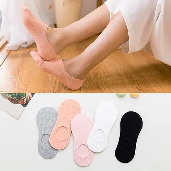 

1 Pairs New Womens Socks Solid Color Invisible Lady's Short Socks Summer Thin Non-slip Girl Boat Pink White Black Socks