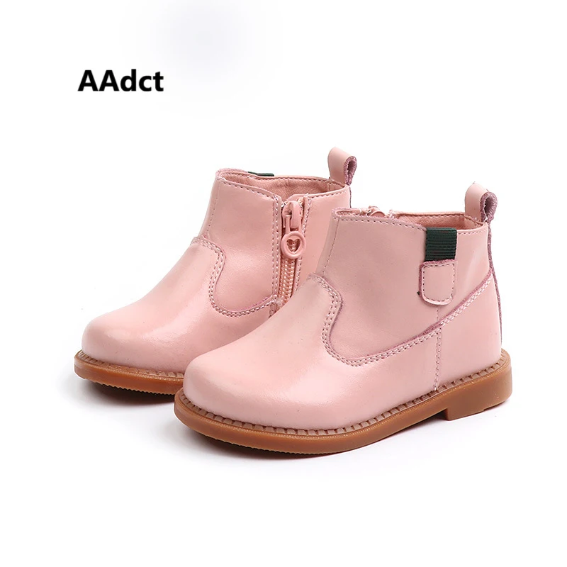

AAdct 2018 Autumn Leather toddler Baby Boots Fashion Martin Little Girls Boots High quality Non-slip Little kids Boots