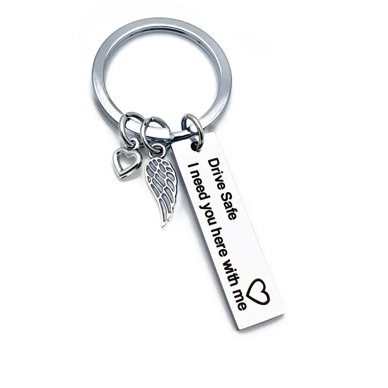 

Love Slogan Car Key Rings "Drive Safe, Love you" Stainless Steel Motorcycle Car Key Chain Fobs Gift for Valentine Days with Box