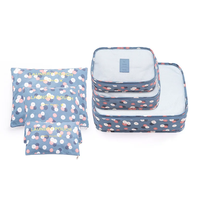 Fashion Double Zipper Waterproof Polyester Men And Women Luggage Travel Bags Packing Cubes 6pcs/set