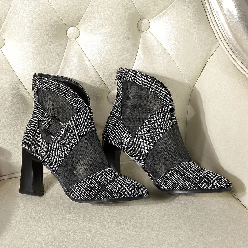 

Women Sandals 2019 Fashion High Heels Sandals for Summer Shoes Woman Netting Hollow Cool Boots Casual Wild Sandals