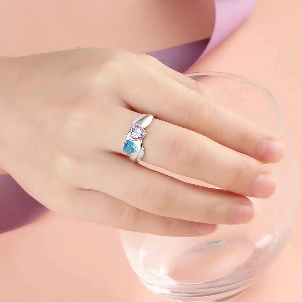 Heart Birthstone Personalized Engrave Name Promise Ring 925 Sterling Silver Anniversary Jewelry Gift For Her (JewelOra RI103261)