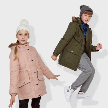 

New Winter Hiking Down Children Outerwear Warm Sporty Kids Clothes Waterproof Windproof Boys Jackets Army Girls Hooded 7-15Y