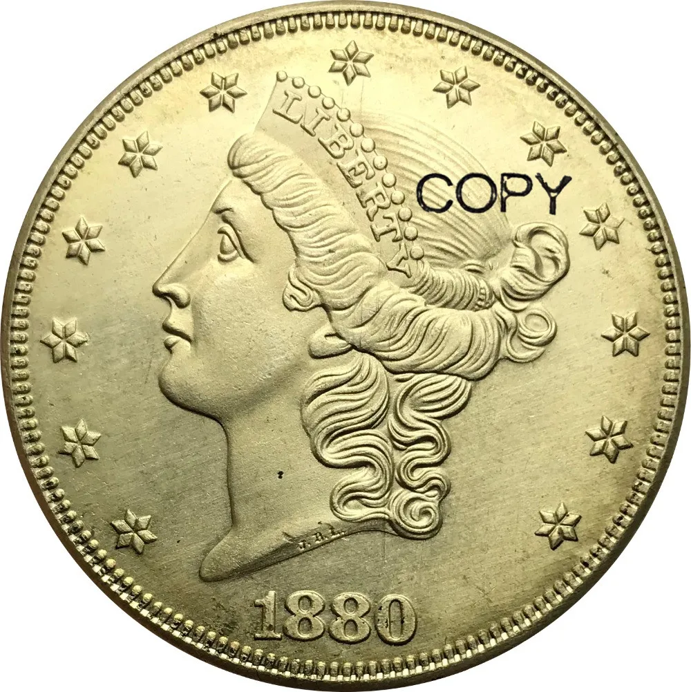 Латунные металлические копировальные монеты США 1881 s 20 долларов свободы Head Double
