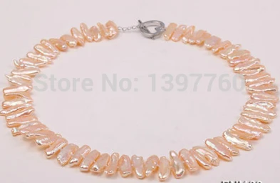 

Miss charm Jew.119 Lovely 7.5x18-7x20mm Pink Tooth-shaped Freshwater Pearl Necklace-17.5