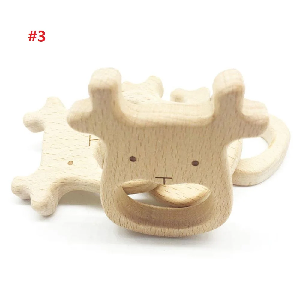 Cartoon Baby Teether Teething Toy Cute Safe Eco-Friendly Wood Horse Elephant Whale