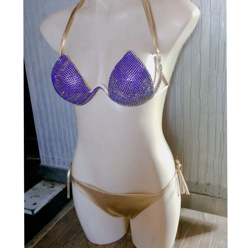 

2019 venus vacation new sexy diamond bikini set bandage swimwear rhinestone bling stones bathing suit push up beachwear women