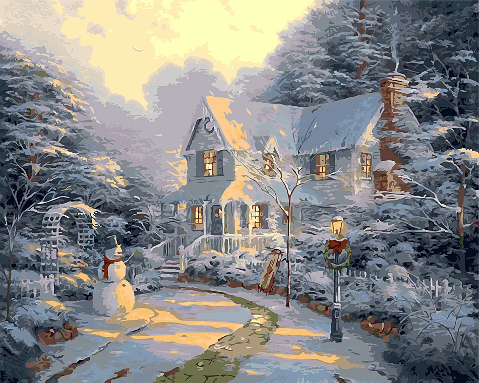 Зимняя снежная вилла Рождественская картина домашний Декор без рамки картина по номерам ручная работа рисование на холсте гостиная стены искусства