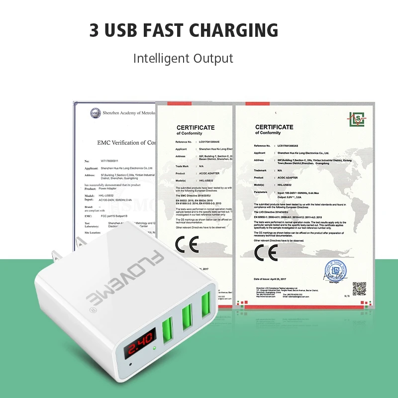 New Floveme OTG 3 Порты и разъёмы USB Зарядное устройство для Samsung Galaxy S9 S8 Plus 5 В 3A LED Дисплей