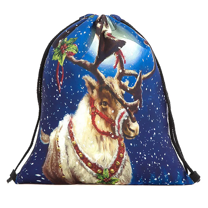 

2018 Christmas Candy Gift Bag Bundle Pocket Santa Claus Snowman Printed Bags Backpack Mochila Feminina Backpack Women Bag