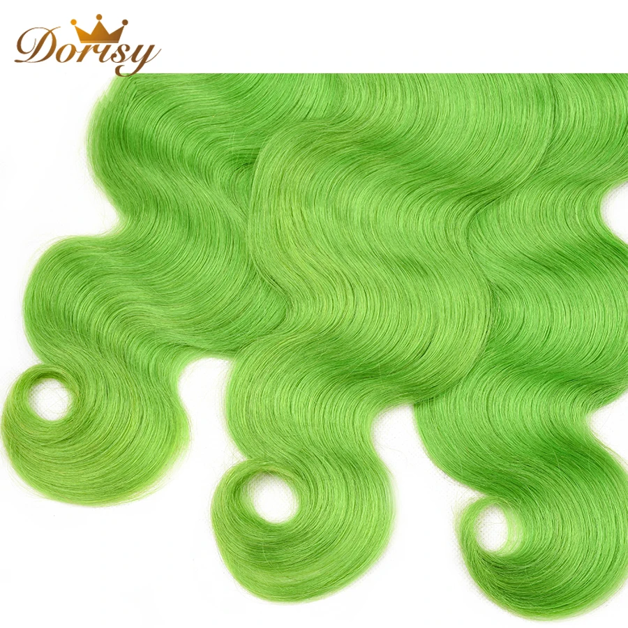 Предварительно цветные зеленые пучки волос с закрытием тела волна человеческих волос пучки с 4*4 закрытие Пучки Волос Remy