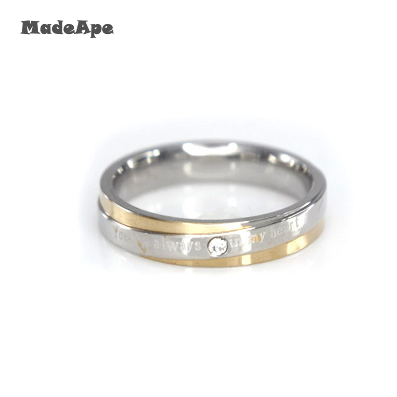 MadApe 4mm Width Zircon Ring For Women Wedding Rings 316L Stainless Steel Couple And Men Engagement | Украшения и аксессуары