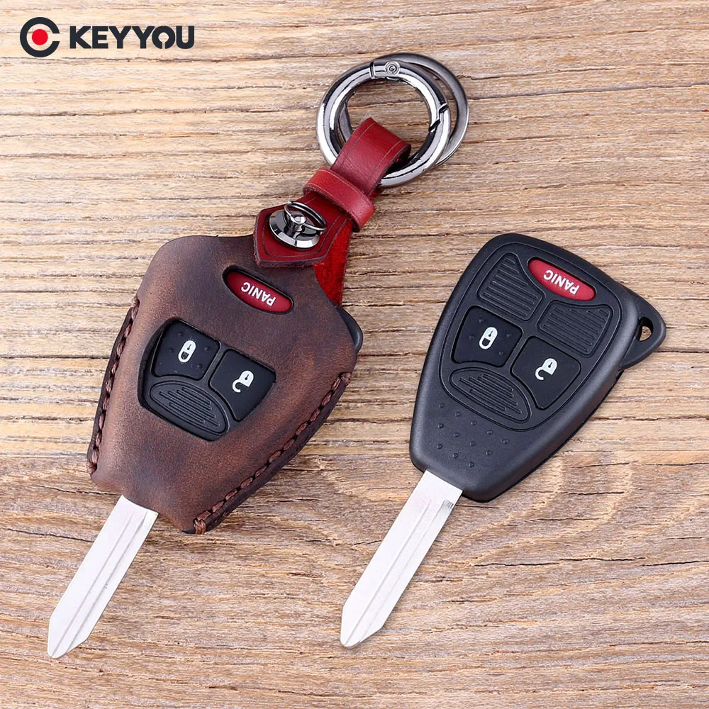 

KEYYOU 3 Button Leather Cover Car Key Shell Case For Chrysler Jeep For Dodge Ram 1500 Caliber Nitro Ram 2500 3500 Key Cover