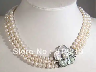 

N15 Brilliant Beautiful 3rows 7-8mm white Freshwater Handmade Knot Pearl Necklace 28% Discount NEW