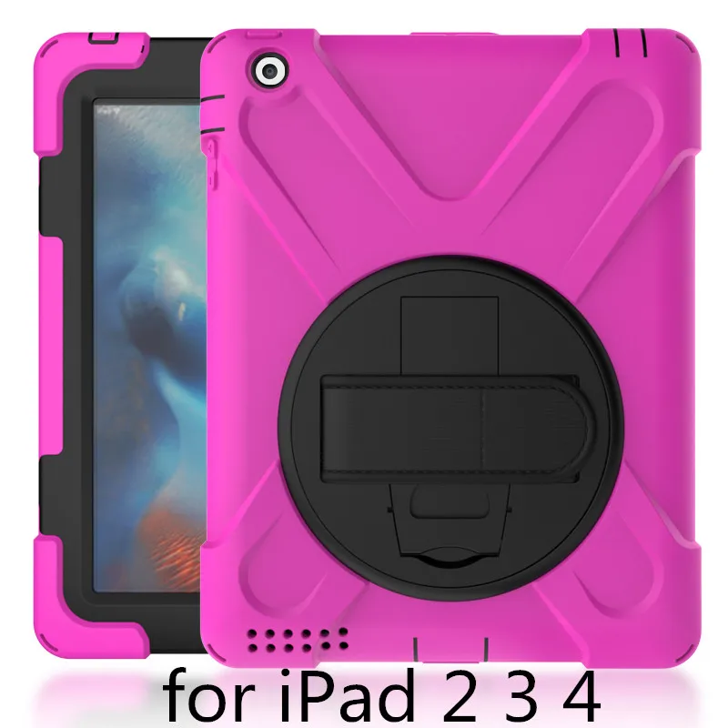 Чехол для Apple ipad 2 3 4, ZAIWJ Safe Kids Armor At Мягкий противоударный силиконовый+ жесткий чехол для ipad 4/3/2 - Цвет: rose-Hai D-234