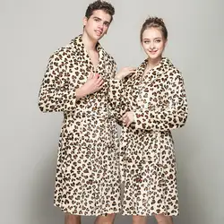 2018 зимний фланелевый Халат для женщин с длинным рукавом сексуальный Lepoard халат для женщин мужчин пары домашняя повседневная одежда для сна