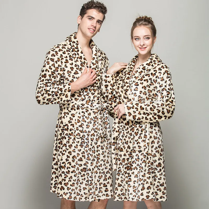2018 зимний фланелевый Халат женский с длинным рукавом сексуальный леопардовый