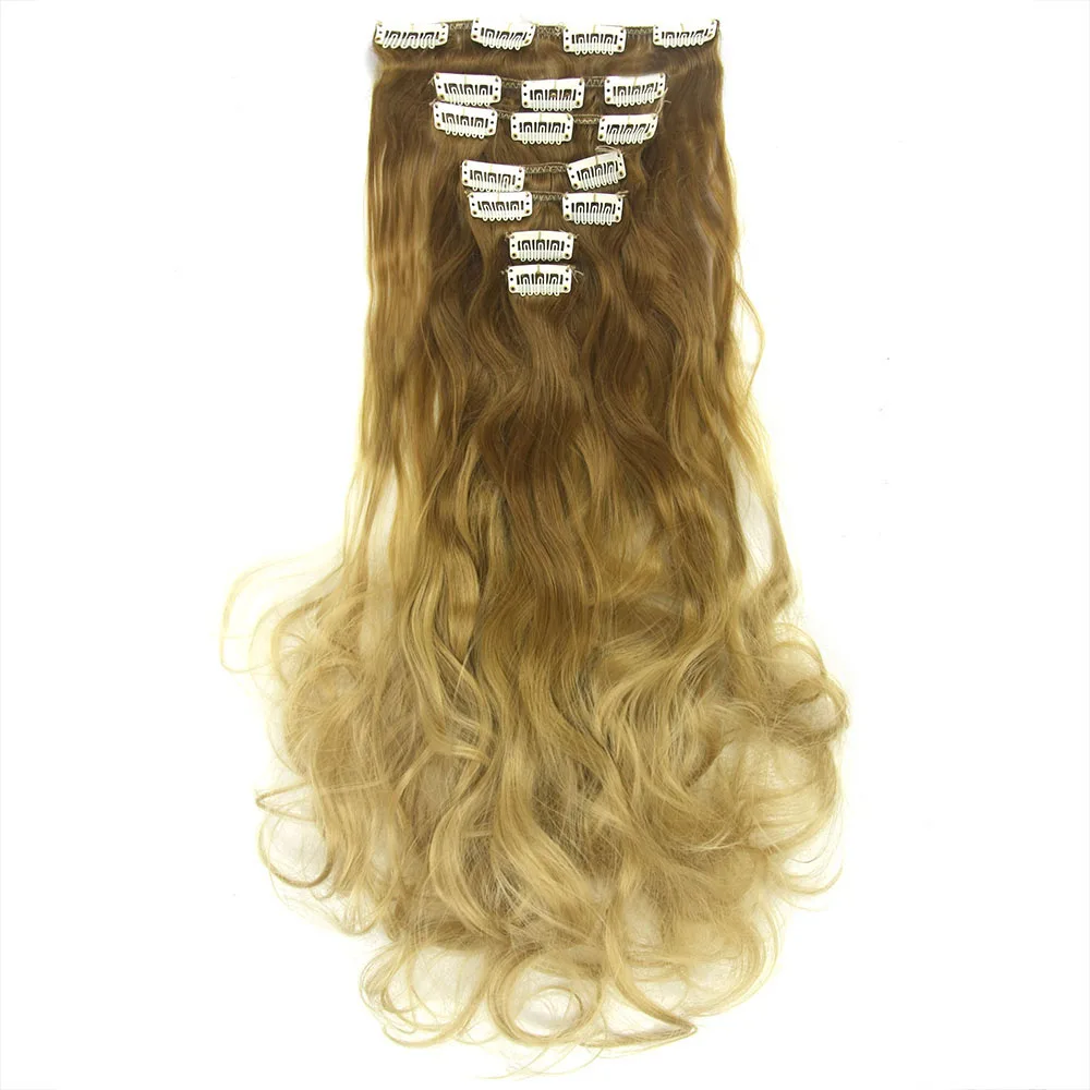 Soowee 16 Clip Long Curly Synthetic Hair Brown Blonde Ombre Hair