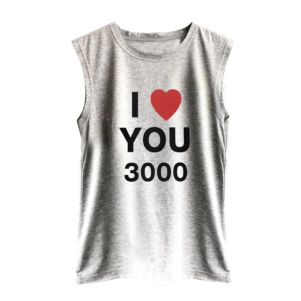 I Love You 3000 Женская свободная рубашка без рукавов с принтом для пары Летние повседневные женские топы с круглым вырезом
